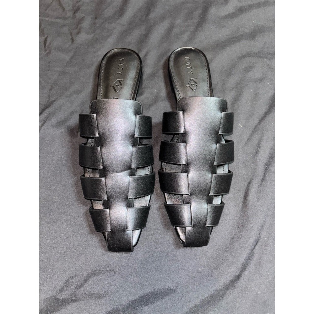 Katy Perry Sandals confident fisherman 9  Black Woven Cage Slide Slip-On Flats - Picture 2 of 6